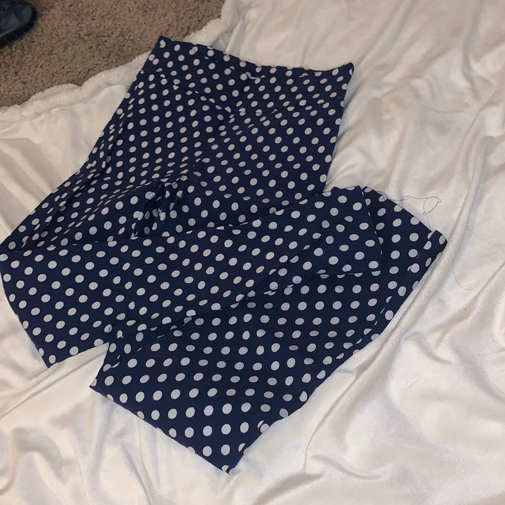 Blue and white polka dot pants